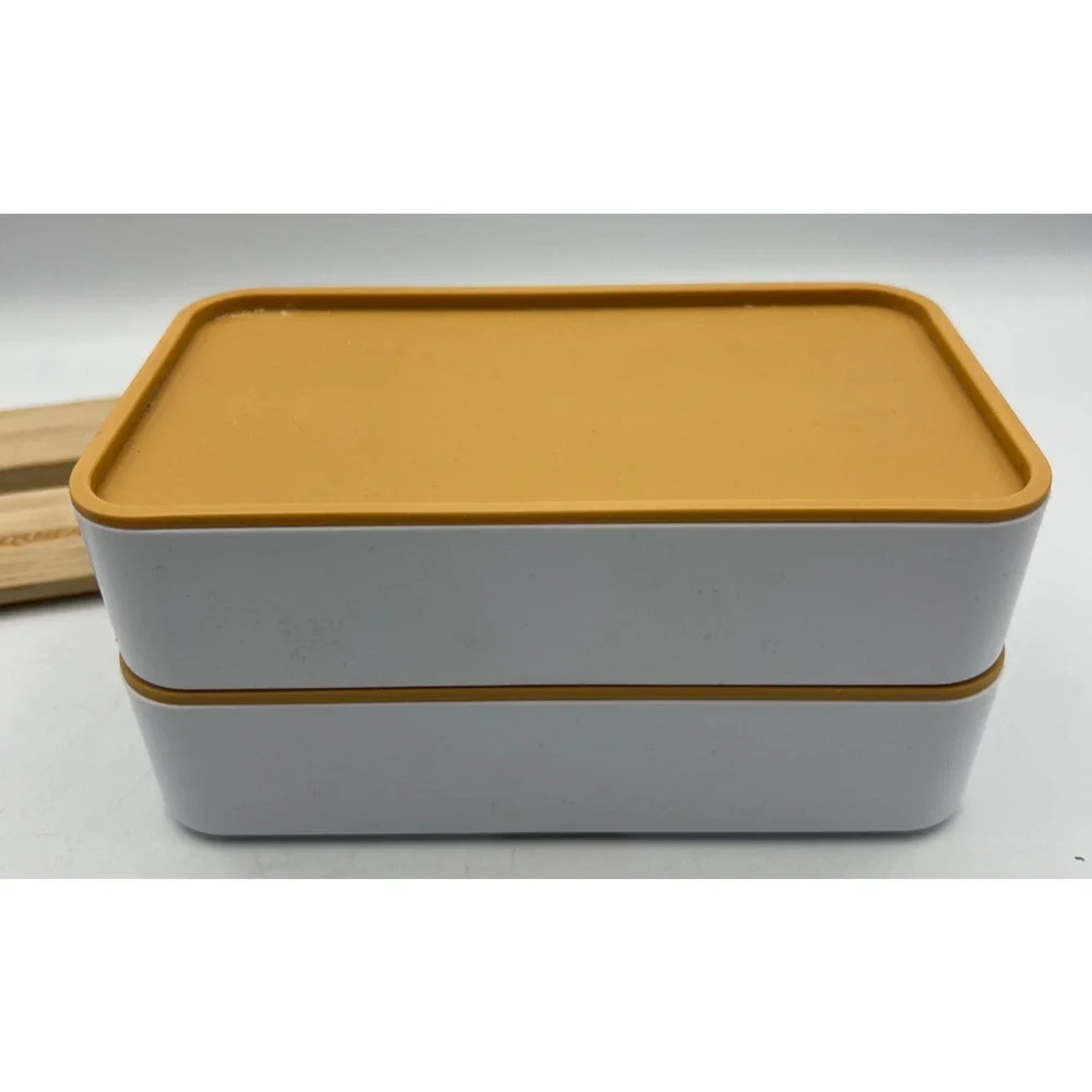 Equifax The Work Number Bento Lunch Box 2 Tier Bamboo Lid Spoon Strap Promo